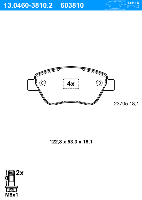 Jeu de 4 plaquettes de frein | ATE