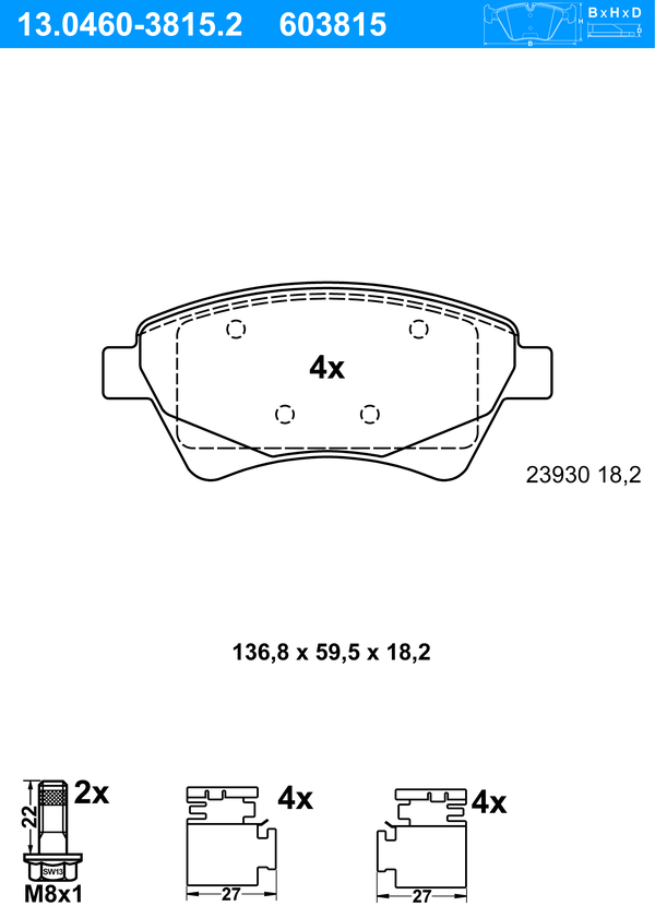 Jeu de 4 plaquettes de frein | ATE