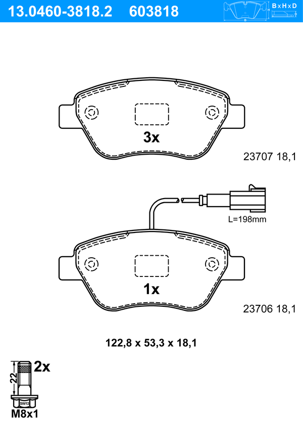 Jeu de 4 plaquettes de frein | ATE