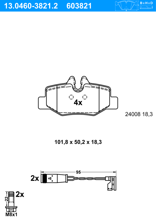 Jeu de 4 plaquettes de frein | ATE