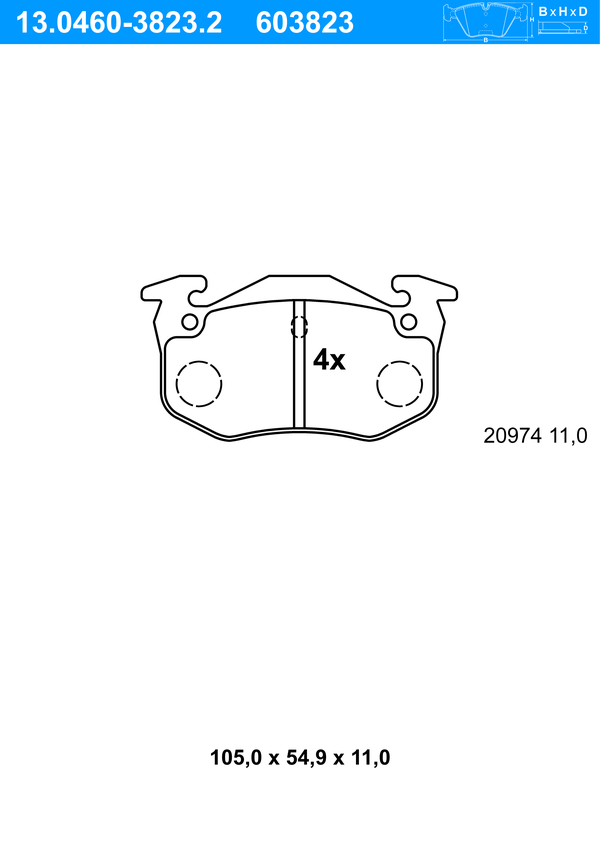 Jeu de 4 plaquettes de frein | ATE
