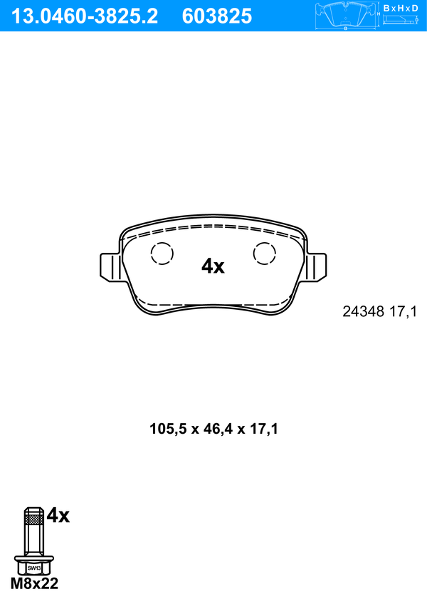 Jeu de 4 plaquettes de frein | ATE