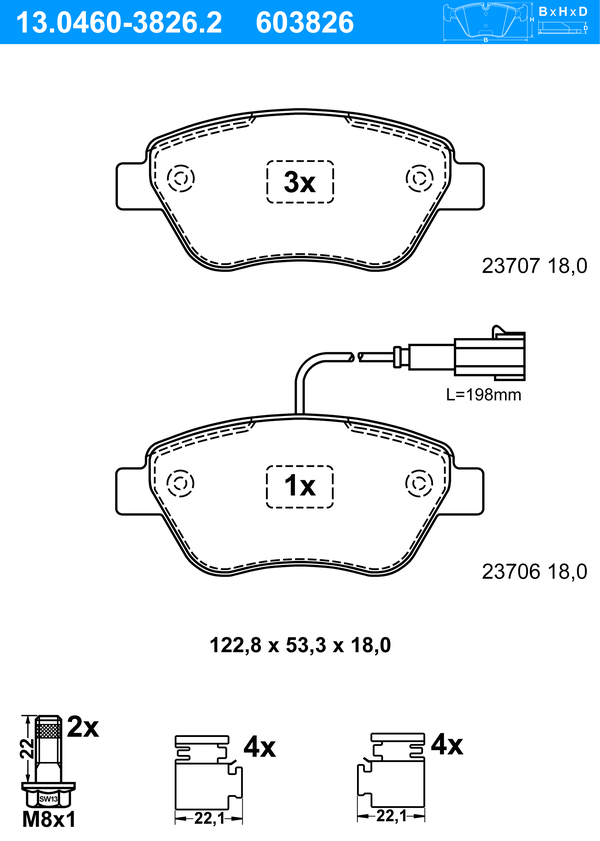 Jeu de 4 plaquettes de frein | ATE