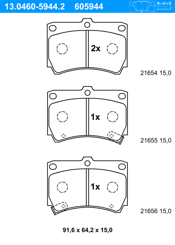 Jeu de 4 plaquettes de frein | ATE