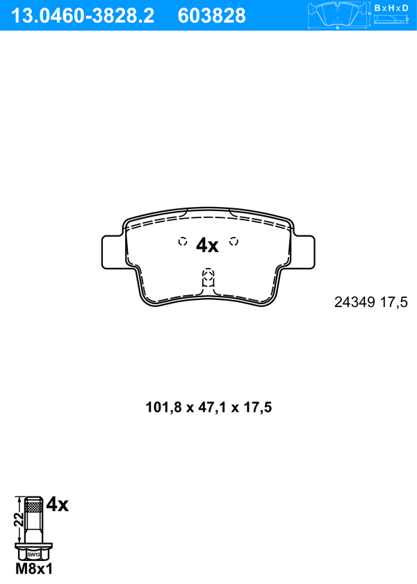 Jeu de 4 plaquettes de frein | ATE