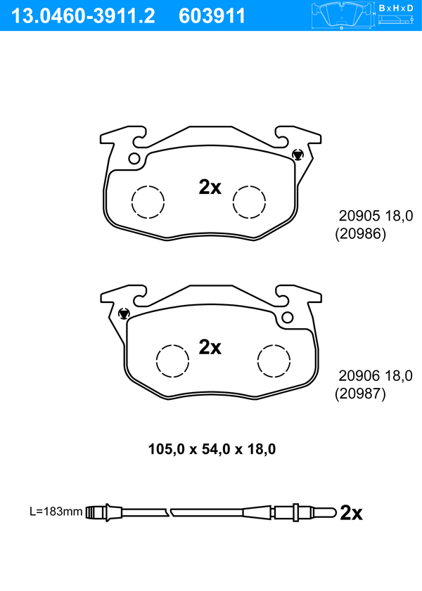 Jeu de 4 plaquettes de frein | ATE