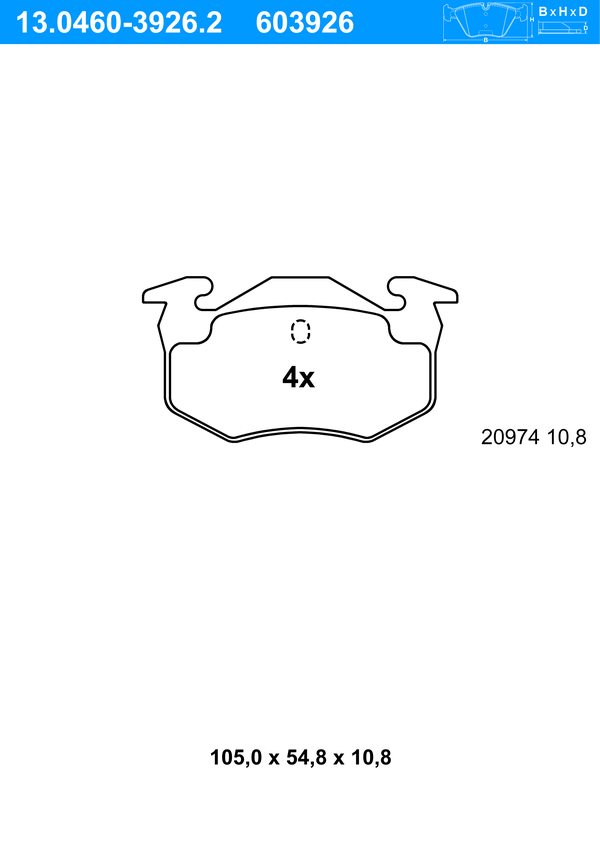 Jeu de 4 plaquettes de frein | ATE