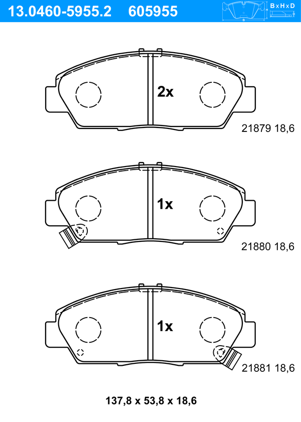 Jeu de 4 plaquettes de frein | ATE