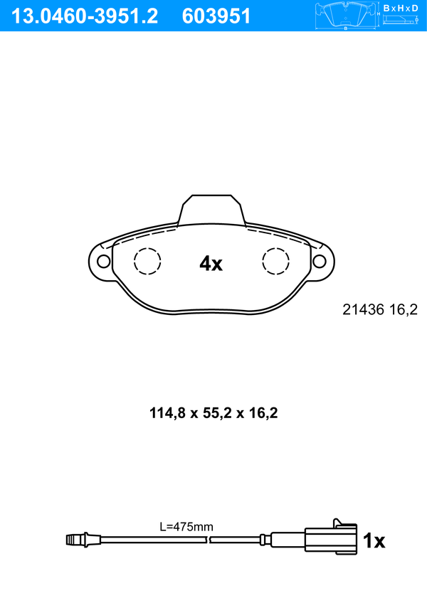 Jeu de 4 plaquettes de frein | ATE