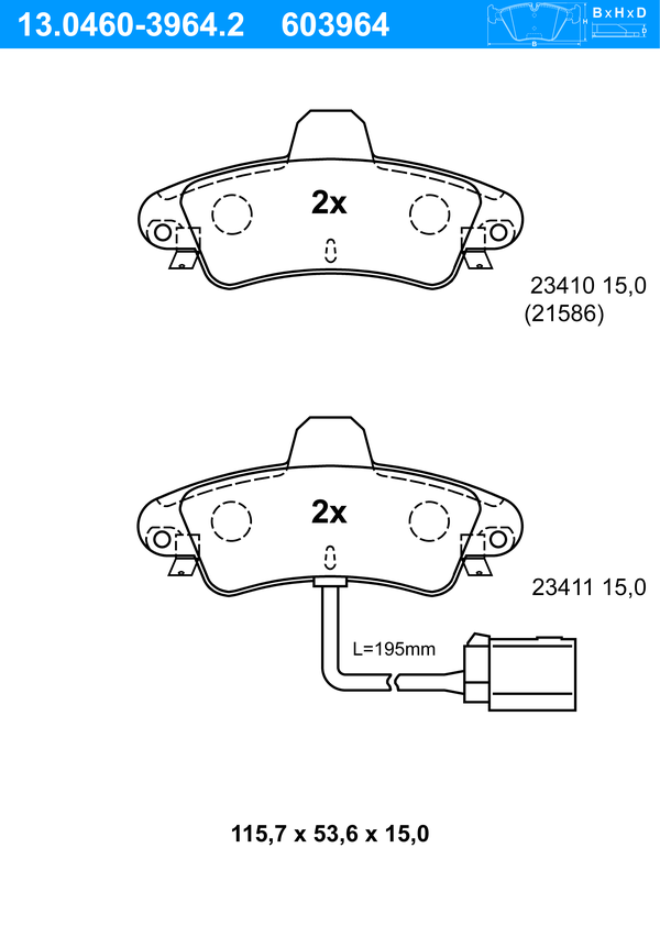 Jeu de 4 plaquettes de frein | ATE