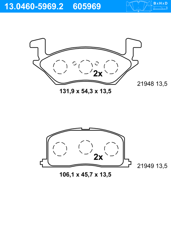 Jeu de 4 plaquettes de frein | ATE