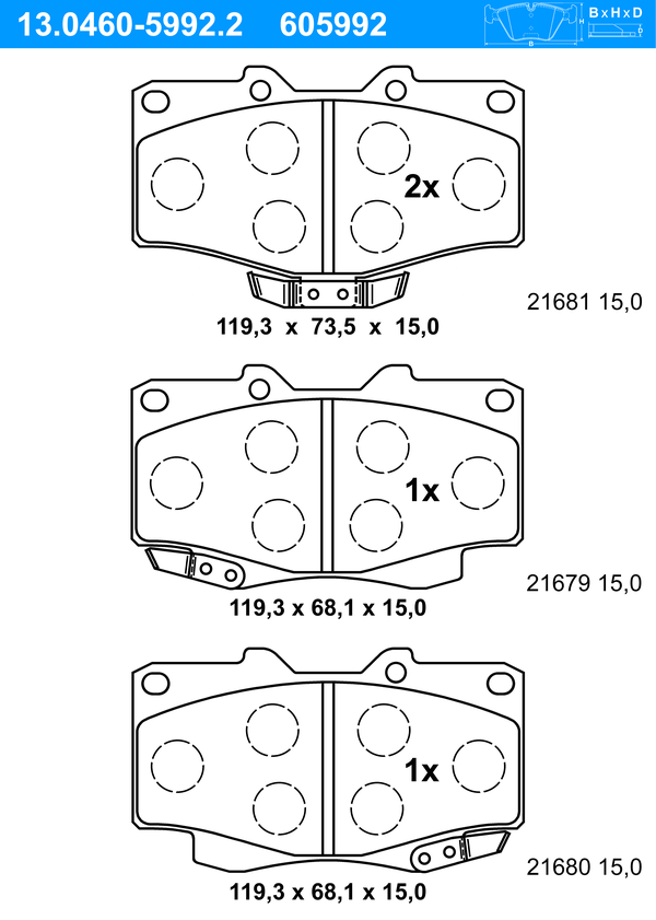 Jeu de 4 plaquettes de frein | ATE