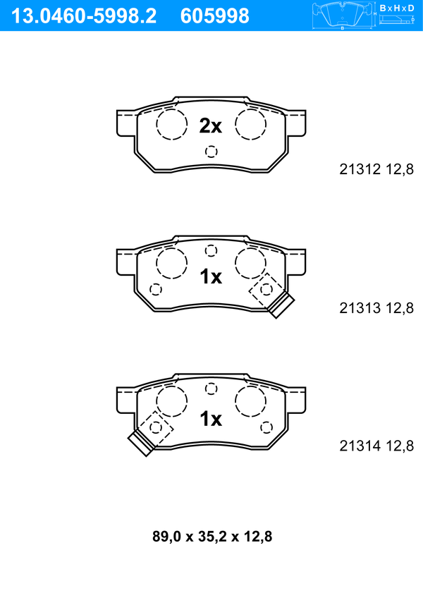 Jeu de 4 plaquettes de frein | ATE