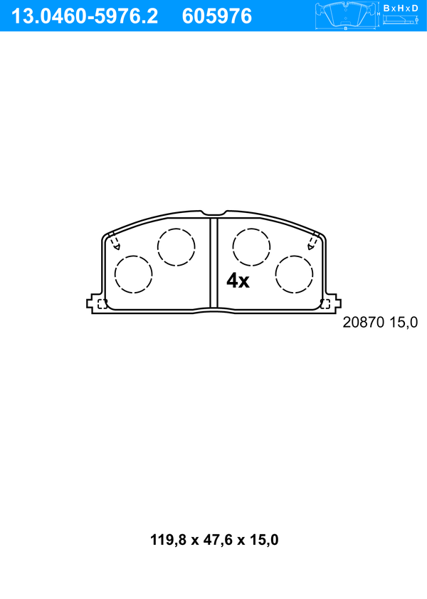 Jeu de 4 plaquettes de frein | ATE
