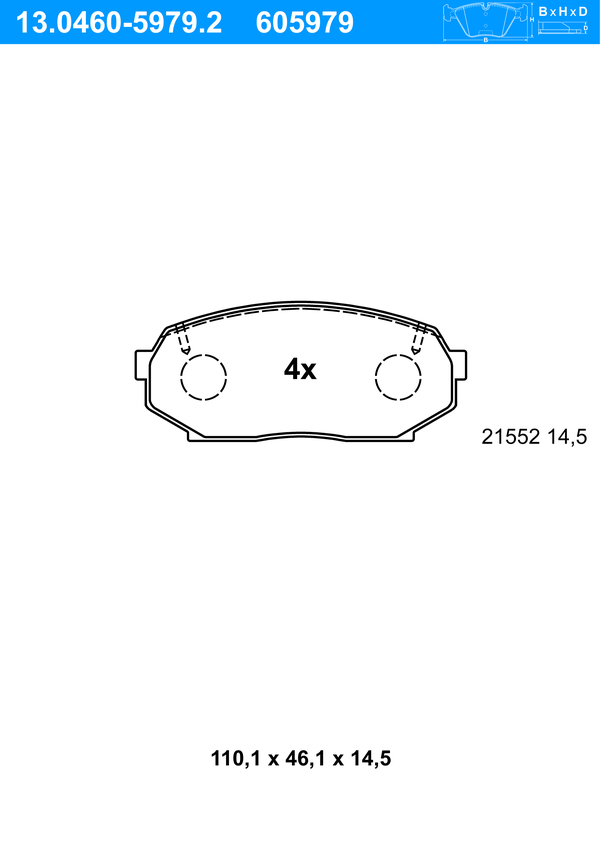Jeu de 4 plaquettes de frein | ATE
