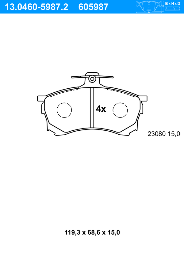 Jeu de 4 plaquettes de frein | ATE