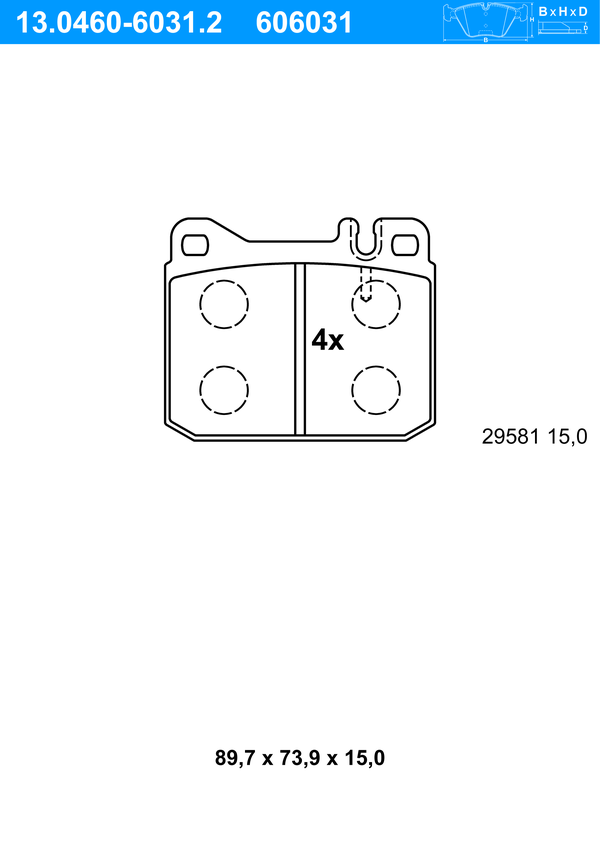 Jeu de 4 plaquettes de frein | ATE