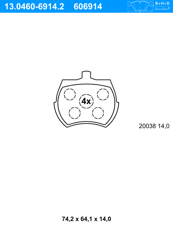 Jeu de 4 plaquettes de frein | ATE