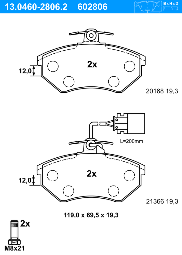 Jeu de 4 plaquettes de frein | ATE