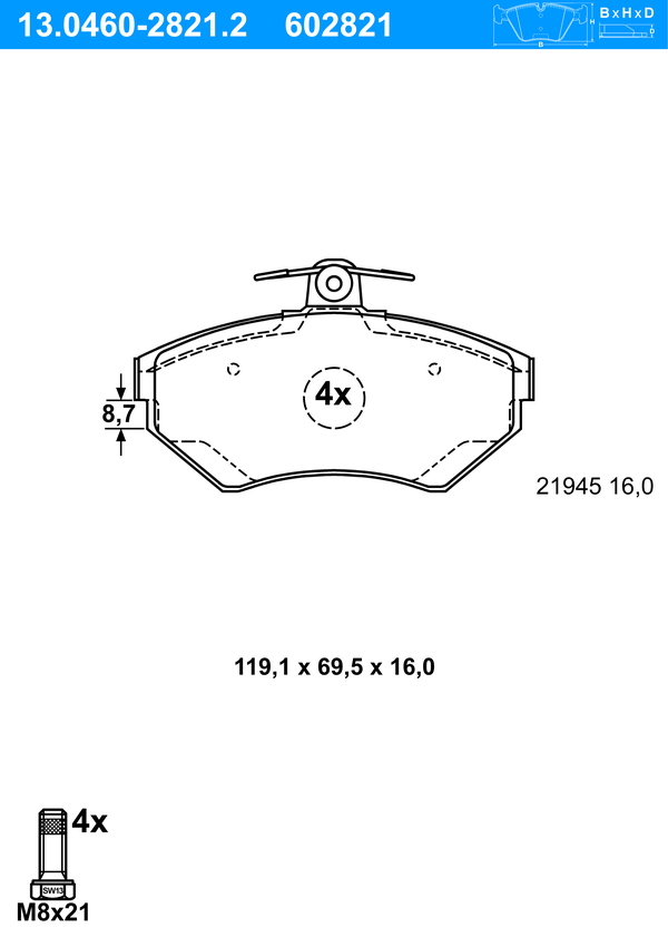Jeu de 4 plaquettes de frein | ATE