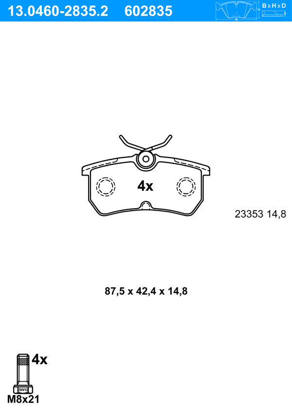 Jeu de 4 plaquettes de frein | ATE