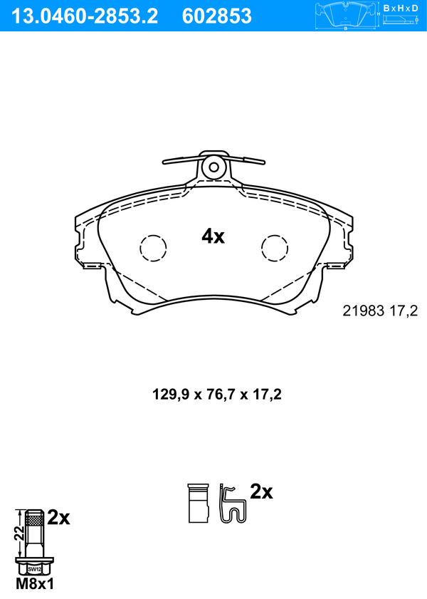Jeu de 4 plaquettes de frein | ATE