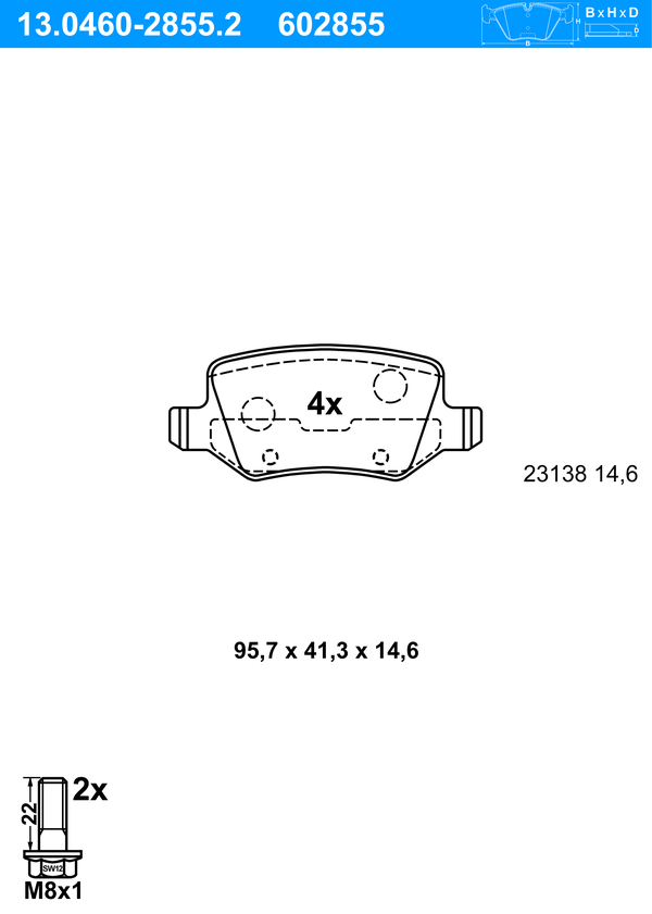 Jeu de 4 plaquettes de frein | ATE