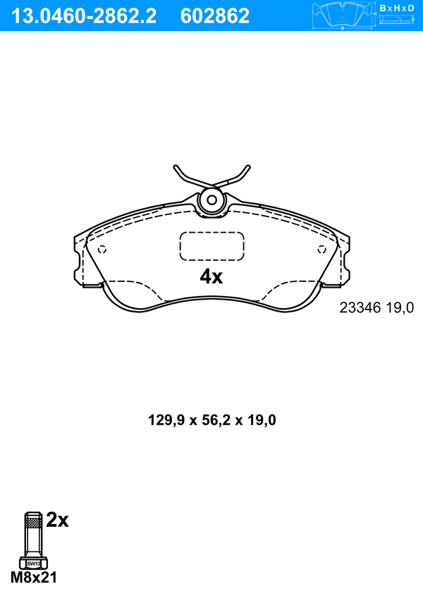 Jeu de 4 plaquettes de frein | ATE