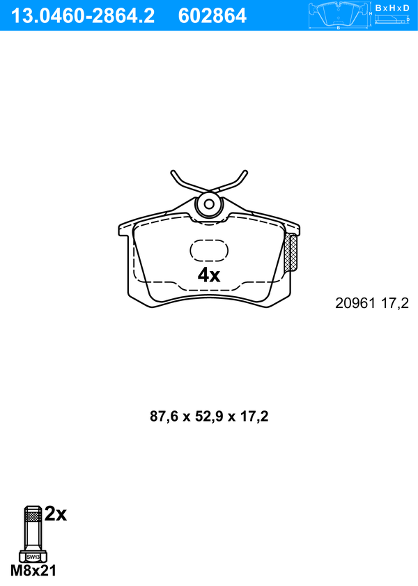 Jeu de 4 plaquettes de frein | ATE