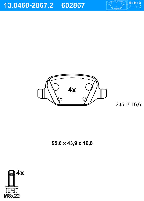 Jeu de 4 plaquettes de frein | ATE