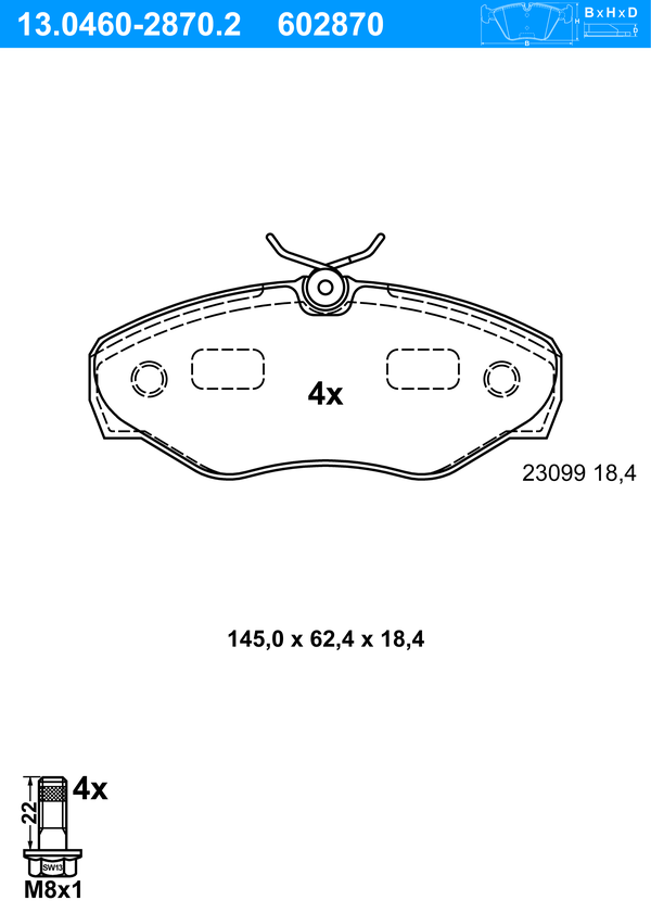 Jeu de 4 plaquettes de frein | ATE