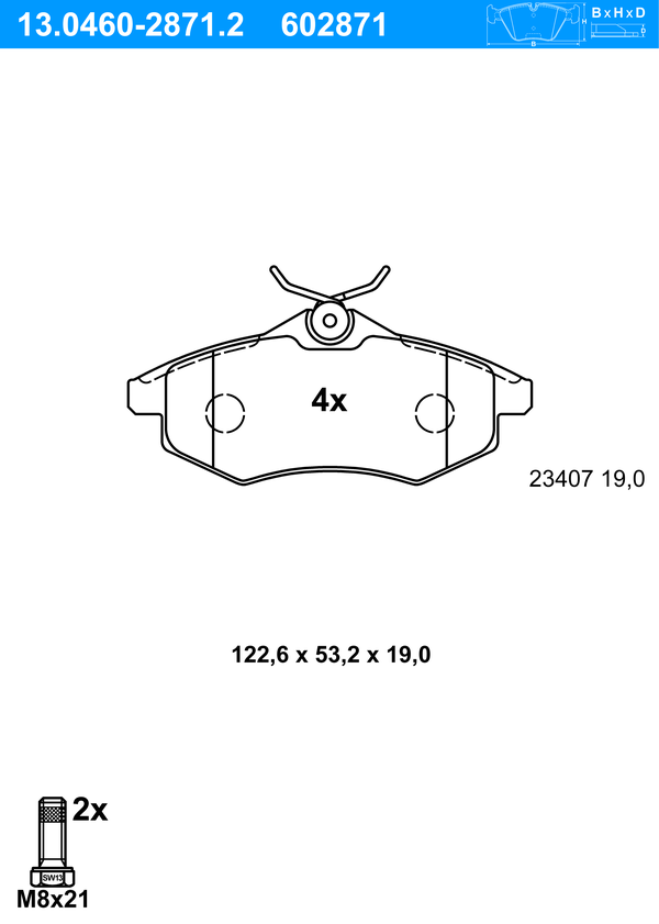 Jeu de 4 plaquettes de frein | ATE