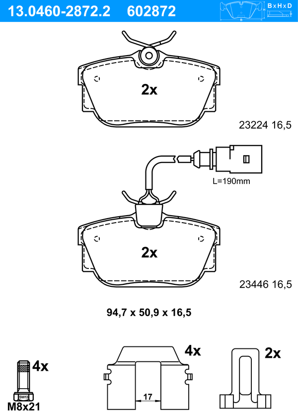Jeu de 4 plaquettes de frein | ATE