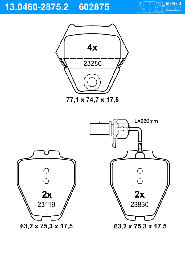 Jeu de 4 plaquettes de frein | ATE