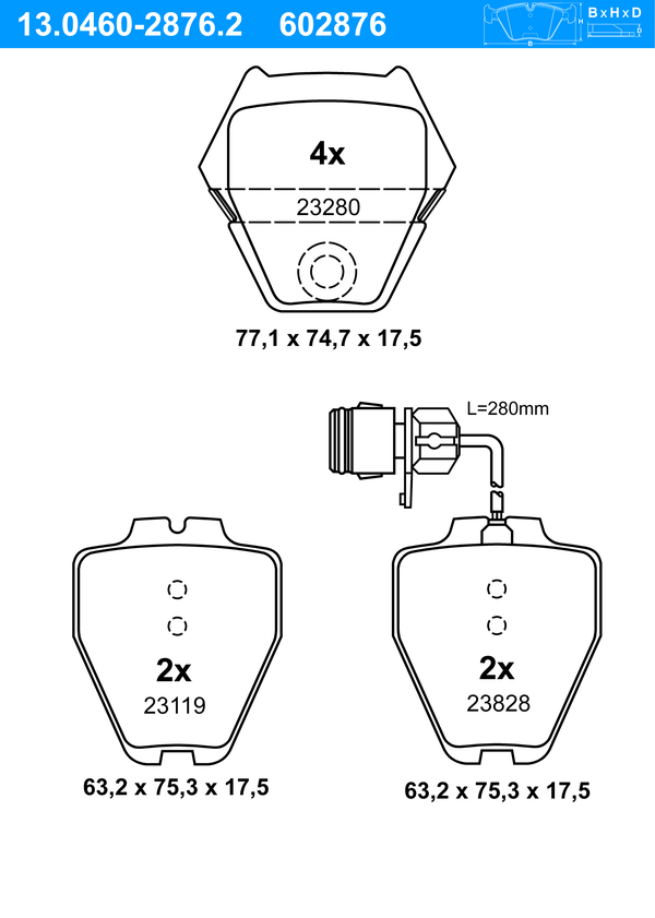 Jeu de 4 plaquettes de frein | ATE