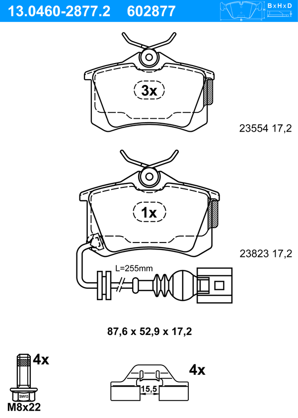 Jeu de 4 plaquettes de frein | ATE