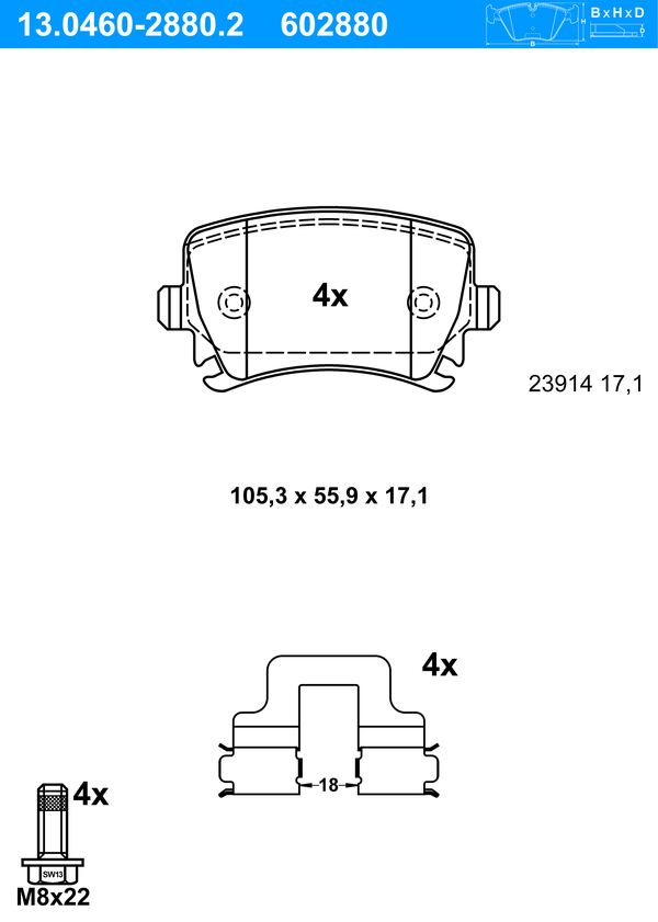 Jeu de 4 plaquettes de frein | ATE