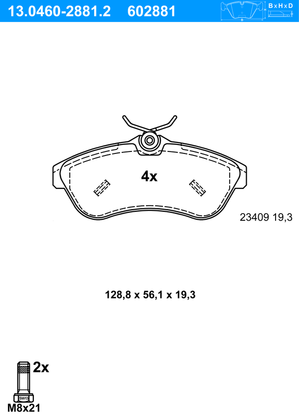 Jeu de 4 plaquettes de frein | ATE