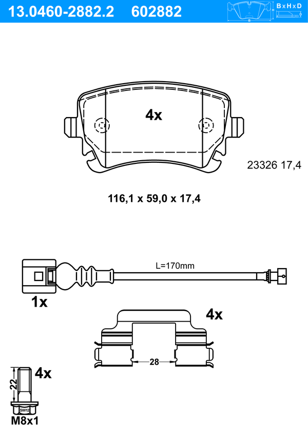 Jeu de 4 plaquettes de frein | ATE