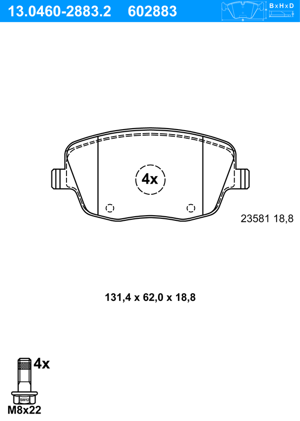 Jeu de 4 plaquettes de frein | ATE