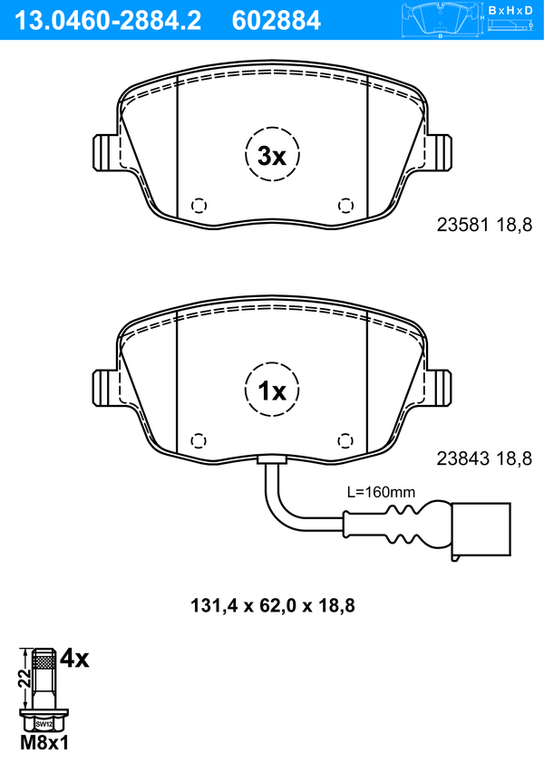 Jeu de 4 plaquettes de frein | ATE