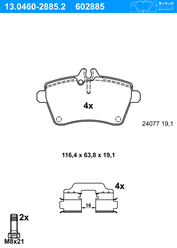 Jeu de 4 plaquettes de frein | ATE
