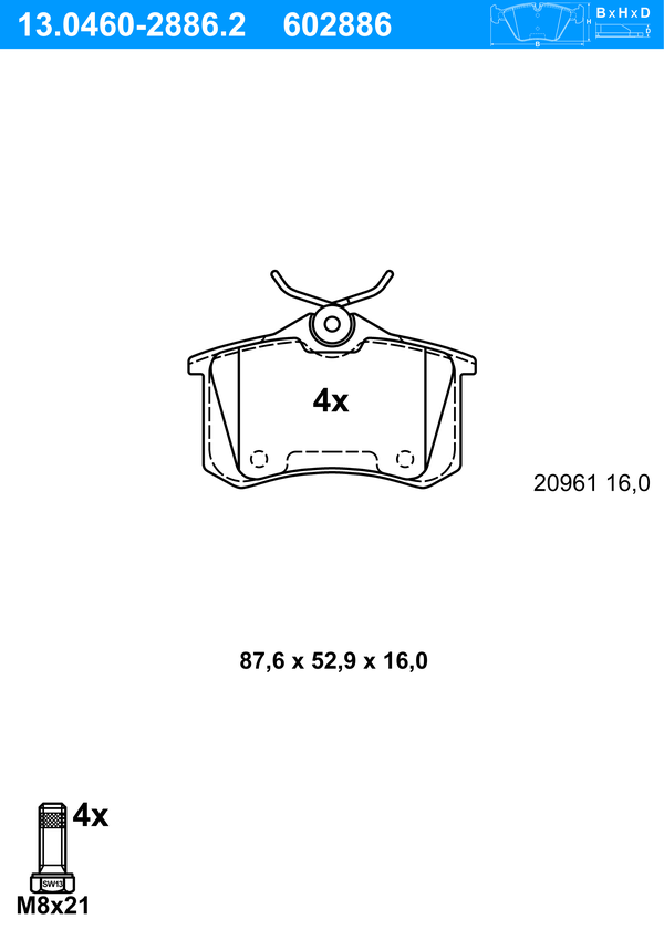 Jeu de 4 plaquettes de frein | ATE