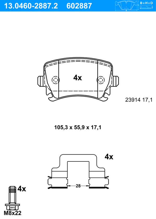 Jeu de 4 plaquettes de frein | ATE