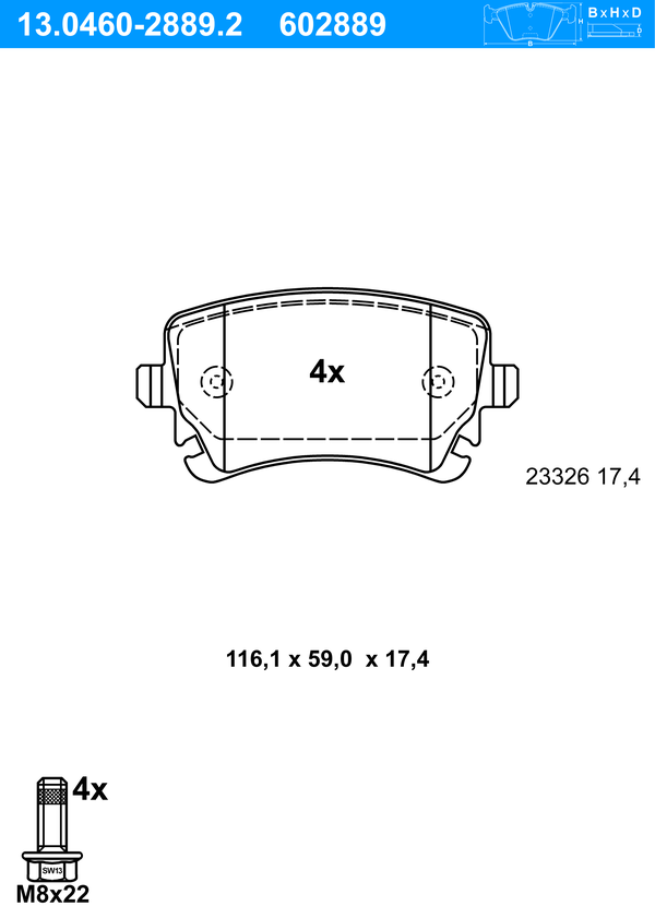 Jeu de 4 plaquettes de frein | ATE
