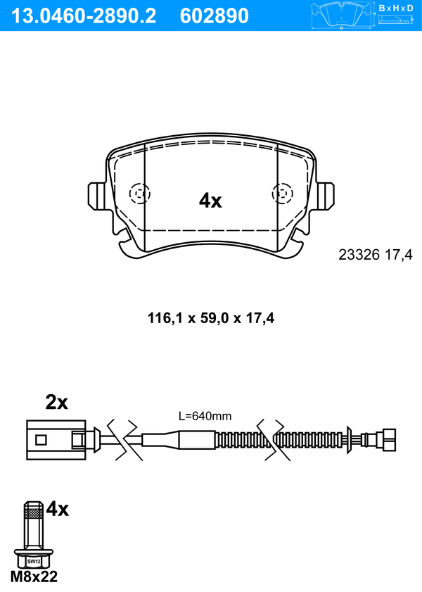 Jeu de 4 plaquettes de frein | ATE