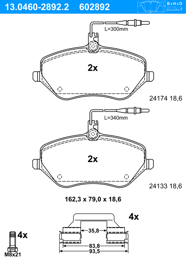 Jeu de 4 plaquettes de frein | ATE