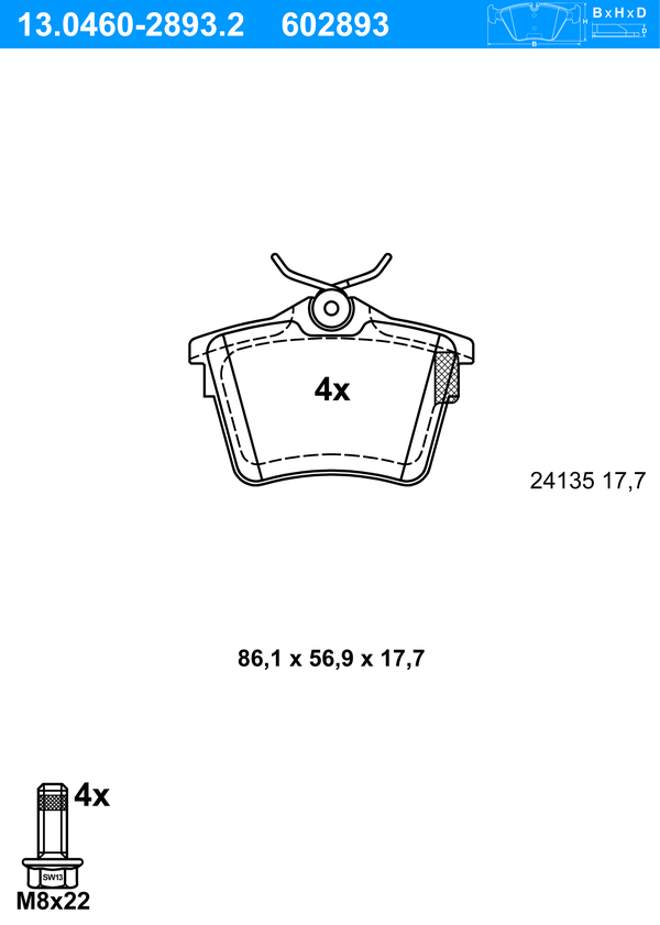Jeu de 4 plaquettes de frein | ATE