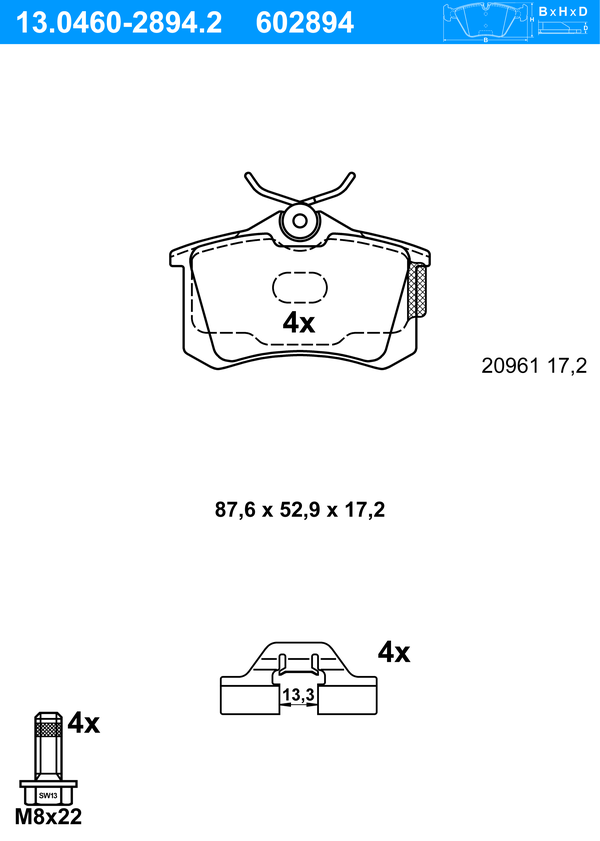 Jeu de 4 plaquettes de frein | ATE