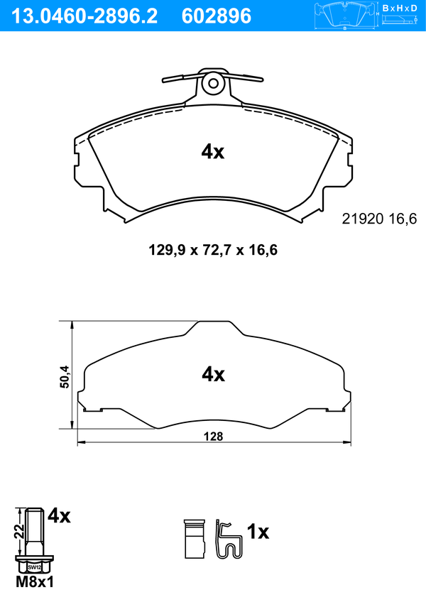 Jeu de 4 plaquettes de frein | ATE